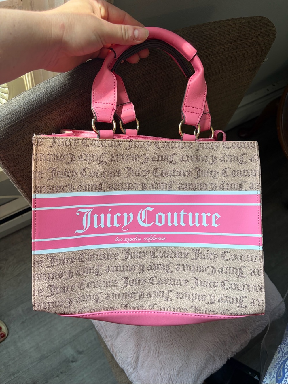 Juicy Couture Pink and Tan Logo Satchel